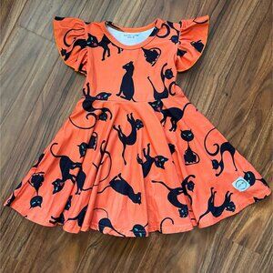 Just For Littles 100% Cotton Twirl Dress Orange/Black Cat 3T